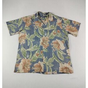 Polo Ralph Lauren Shirt Men's Large Blue Green Floral Vintage 90s Camp Linen